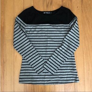 Black and Gray Striped Long Sleeve henley top